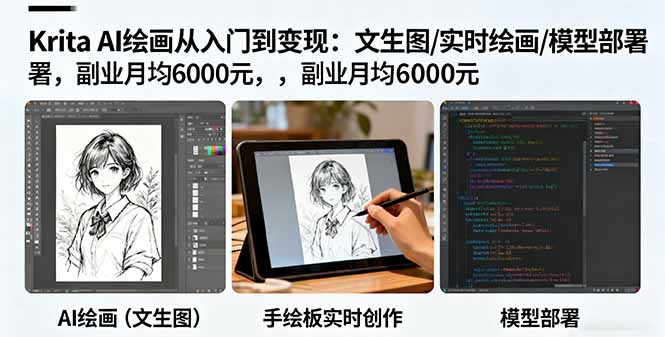 Krita AI绘画从入门到变现:文生图/实时绘画/模型部署,副业月均6000元-爱找项目网
