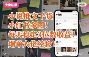 小说推文干货之小红书多图每天稳定3位数收益爆单大佬经验分享-爱找项目网