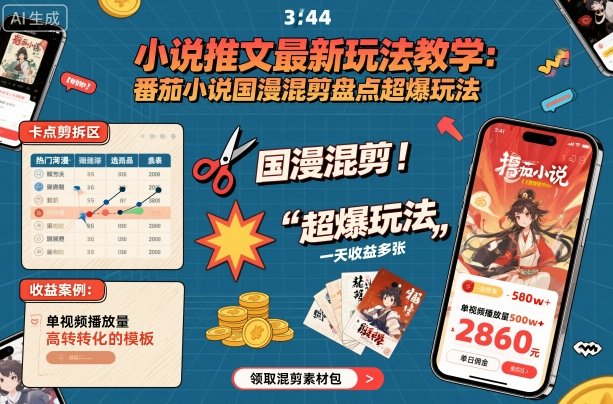 小说推文最新玩法教学,番茄小说国漫混剪盘点超爆玩法,全程干货,一天收益多张-爱找项目网