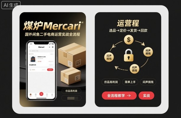 煤炉Mercari国外闲鱼二手电商运营实战全流程,仿品高利润,简单上手,闷声搞钱-爱找项目网