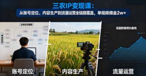 三农IP变现课：从账号定位、内容生产到流量运营全链路覆盖，单视频佣金2w+-爱找项目网