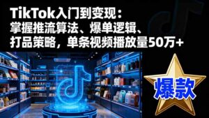 TikTok入门到变现：掌握推流算法、爆单逻辑、打品策略，单条视频播放量50w-爱找项目网
