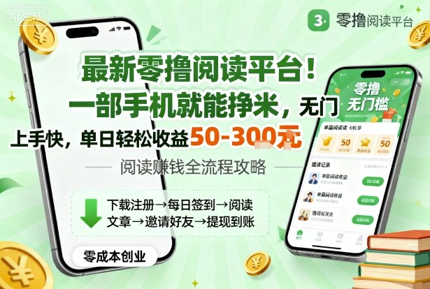 最新零撸阅读平台！一部手机就能挣米，无门槛上手快，单日轻松收益50-3张【揭秘】-爱找项目网