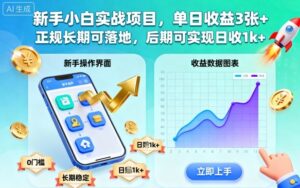 新手小白实战项目，单日收益3张+，正规长期可落地，后期可实现日收1k+【揭秘】-爱找项目网