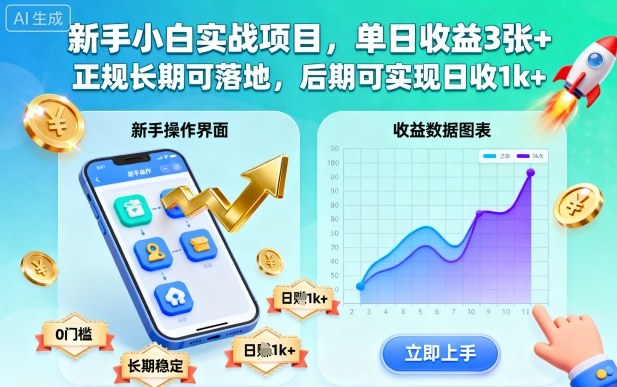 新手小白实战项目,单日收益3张+,正规长期可落地,后期可实现日收1k+【揭秘】-爱找项目网