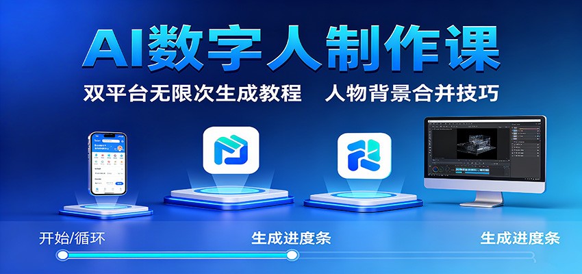 AI数字人制作课:双平台无限次生成教程,人物背景合并技巧-爱找项目网