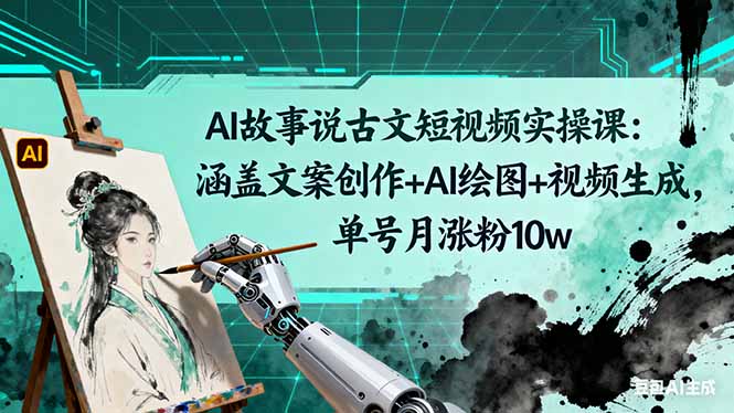 AI故事说古文短视频实操课:涵盖文案创作+AI绘图+视频生成,单号月涨粉10w-爱找项目网