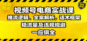 视频号电商实战课：推流逻辑、全案解析，话术框架，稳流量及违规规避等-爱找项目网