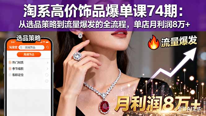 淘系高价饰品爆单课74期:从选品策略到流量爆发的全流程,单店月利润8万+-爱找项目网