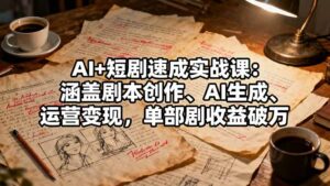 AI+短剧速成实战课：涵盖剧本创作、AI生成、运营变现，单部剧收益破万-爱找项目网
