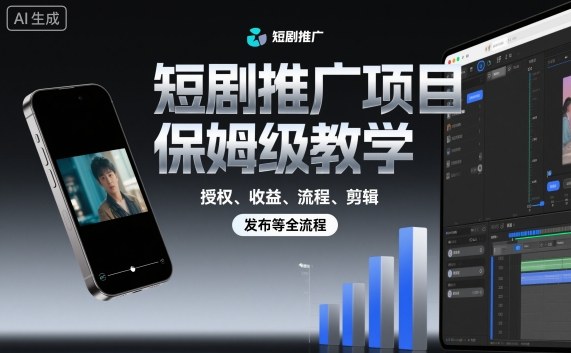 短剧推广项目保姆级教学，授权、收益、流程、剪辑，发布等全流程-爱找项目网