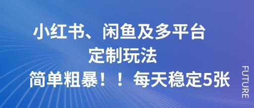 小红书、闲鱼及多平台定制玩法简单粗暴！每天稳定5张-爱找项目网