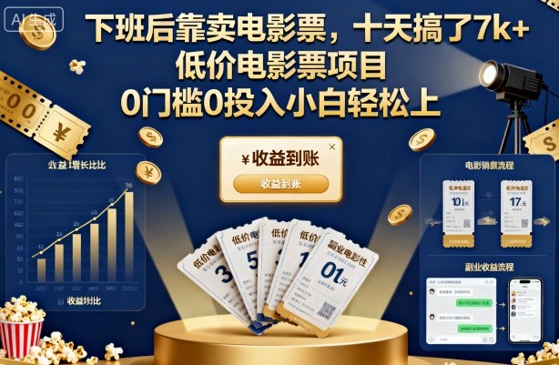 下班后靠卖电影票,十天搞了7k+,低价电影票项目,0门槛0投入小白轻松上手【揭秘】-爱找项目网