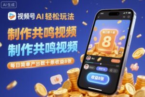 视频号AI轻松玩法，制作共鸣视频，每日简单产出数十条收益8张-爱找项目网