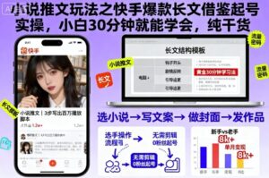 小说推文玩法之快手爆款长文借鉴起号实操，小白30分钟就能学会，纯干货-爱找项目网