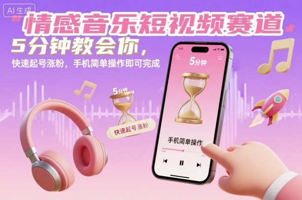 情感音乐短视频赛道,5分钟教会你,快速起号涨粉,手机简单操作即可完成-爱找项目网