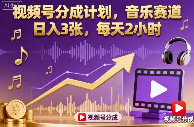 视频号分成计划,音乐赛道,日入3张,每天2小时-爱找项目网