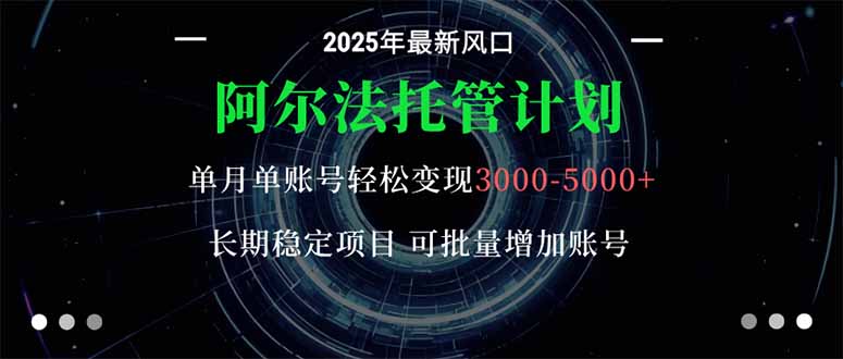 阿尔法托管计划 单账号月入3000-5000,长期稳定项目,新手小白轻松上手。-爱找项目网