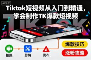 Tiktok短视频从入门到精通，学会制作TK爆款短视频-爱找项目网