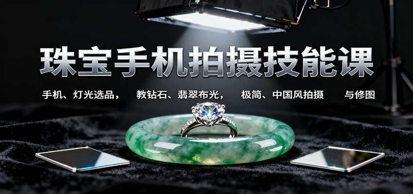 珠宝手机拍摄技能课:手机、 灯光选品，教钻石、翡翠布光，极简、中国风拍摄与修图-爱找项目网