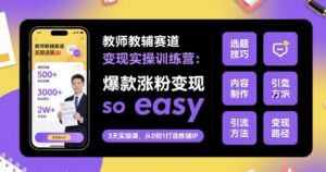 教师教辅赛道变现实操训练营，爆款涨粉变现so easy-爱找项目网