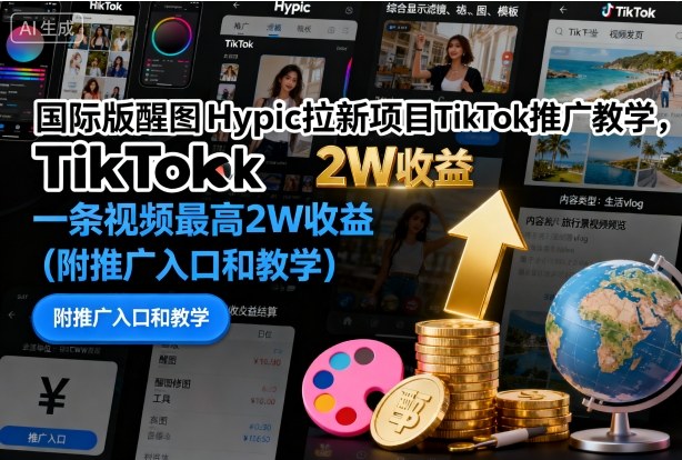 国际版醒图Hypic拉新项目TikTok推广教学,一条视频最高2W收益(附推广入口和教学)-爱找项目网