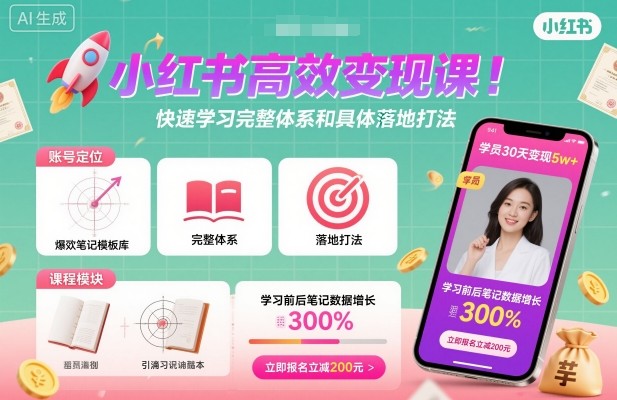 小红书高效变现课，快速学习小红书完整体系和具体落地打法-爱找项目网