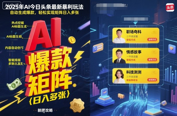 2025年AI今日头条最新暴利玩法,自动生成爆款,轻松实现矩阵日入多张-爱找项目网