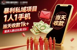 暴利私域项目1人1手机，当天收款1k+，需求人群占比高，当天就能见到钱-爱找项目网