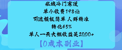 私域冷门赛道:单个收费198米引流模板简单人群精准转化45%单人一天大概收益是1k+-爱找项目网