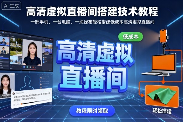 高清虚拟直播间搭建技术教程,一部手机、一台电脑、一块绿布轻松搭建低成本高清虚拟直播间-爱找项目网