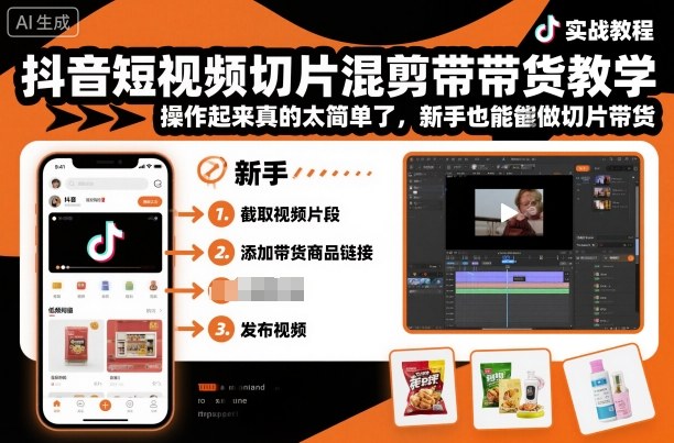 抖音短视频切片混剪带货教学，操作起来真的太简单了，新手也能做切片带货-爱找项目网