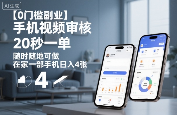 【0门槛副业】手机视频审核，20秒一单，随时随地可做，在家一部手机日入4张【揭秘】-爱找项目网