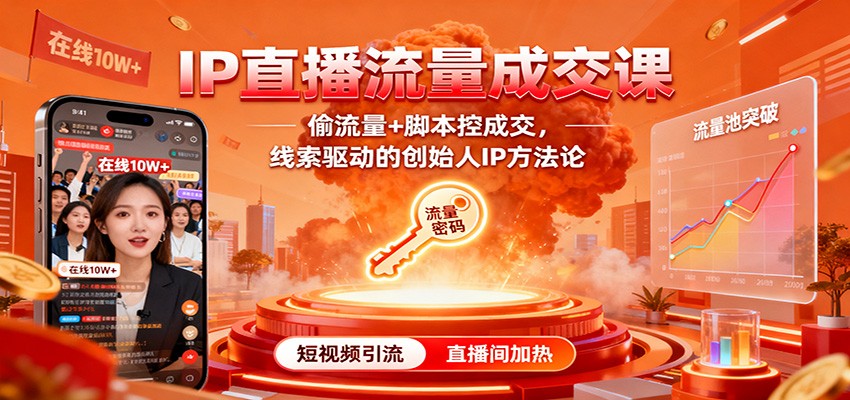 IP直播流量成交课:偷流量+脚本控成交,线索驱动的创始人IP方法论-爱找项目网