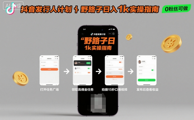 抖音发行人计划全新野路子玩法，随时随地，只要有手机，就能操作，日入1k+【揭秘】-爱找项目网