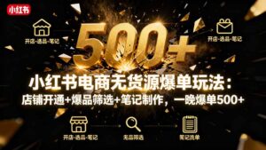 小红书电商无货源爆单玩法：店铺开通+爆品筛选+笔记制作，一晚爆单500+-爱找项目网