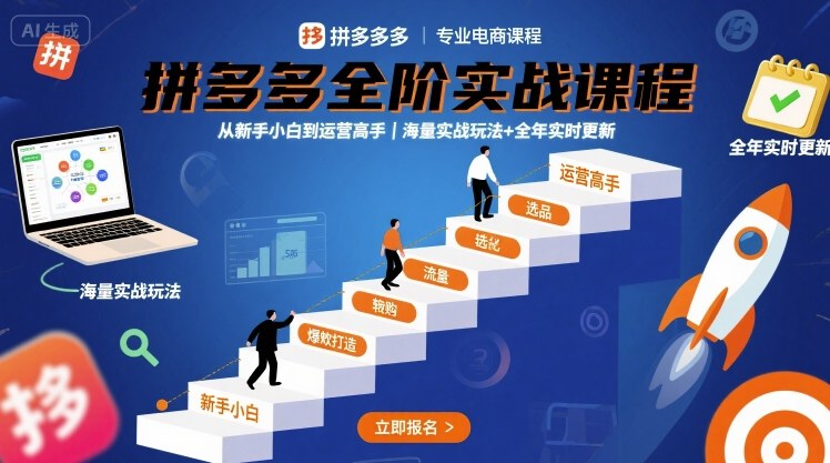 拼多多全阶实战课程,从新手小白到运营高手,海量实战玩法+全年实时更新【2025年10月更新】-爱找项目网