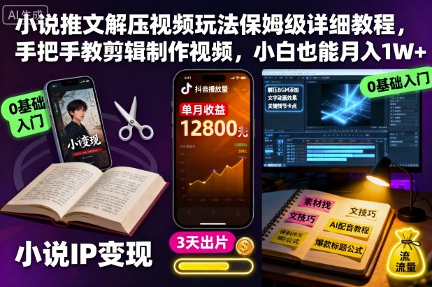 小说推文解压视频玩法保姆级详细教程,手把手教剪辑制作视频,小白也能月入1W+-爱找项目网