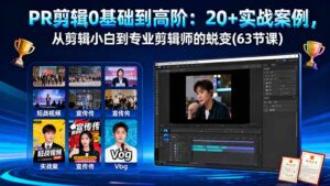 PR剪辑0基础到高阶：20+实战案例，从剪辑小白到专业剪辑师的蜕变(63节课-爱找项目网