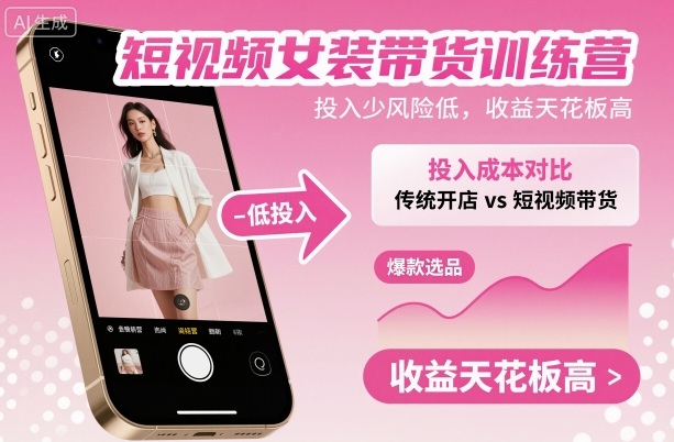 短视频女装带货训练营,投入少风险低,收益天花板高-爱找项目网