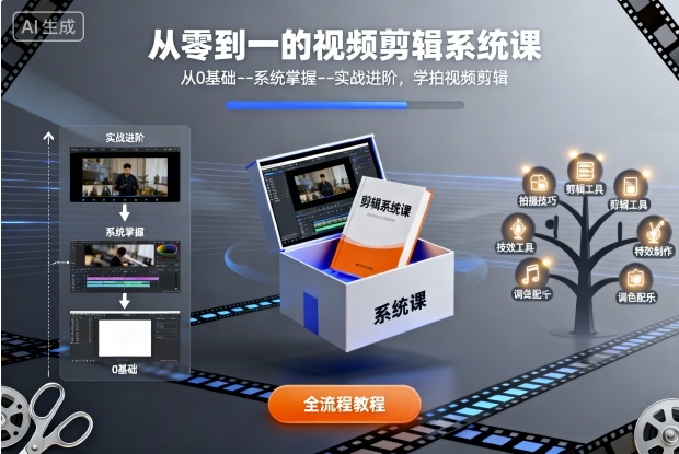 从零到一的视频剪辑系统课，从0基础–系统掌握–实战进阶，学拍视频剪辑-爱找项目网