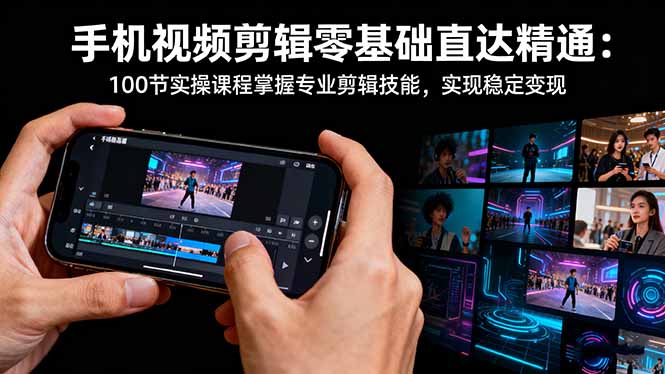 手机视频剪辑零基础直达精通:100节实操课程掌握专业剪辑技能,实现稳…-爱找项目网