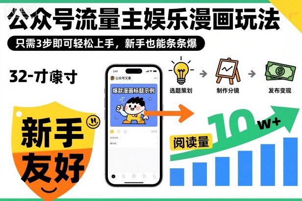公众号流量主娱乐漫画玩法,只需3步即可轻松上手,新手也能条条爆-爱找项目网