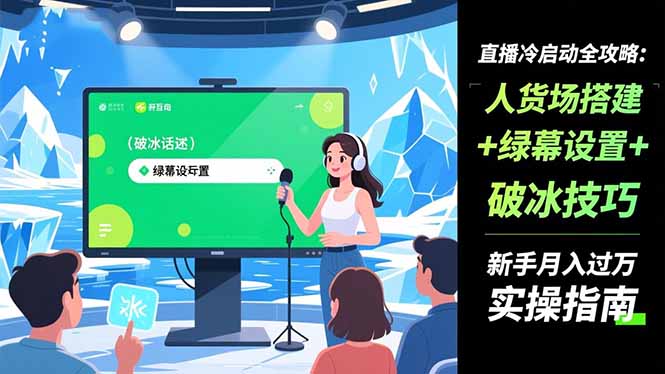 直播冷启动全攻略:人货场搭建+绿幕设置+破冰技巧,新手月入过万实操指南-爱找项目网