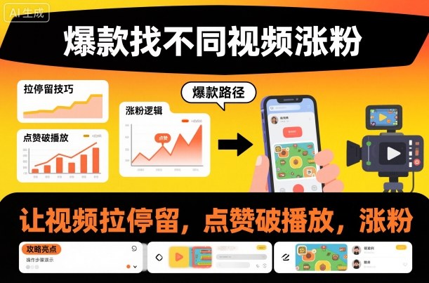 爆款找不同视频涨粉，让视频拉停留，实现点赞，破播放，涨粉-爱找项目网