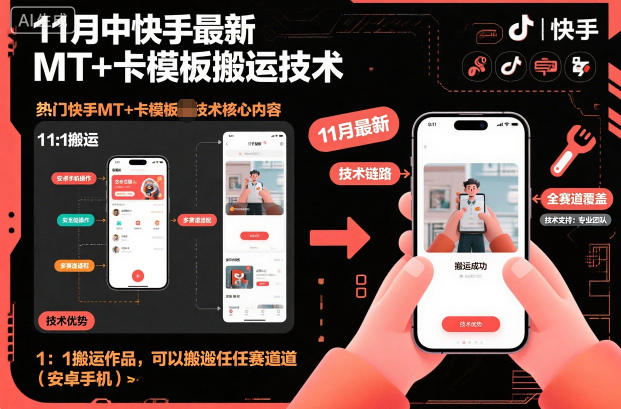 11月中快手最新MT+卡模板搬运技术,1:1搬运作品,可以搬运任何赛道(安卓手机)-爱找项目网