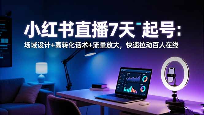 小红书直播7天起号:场域设计+高转化话术+流量放大,快速拉动百人在线-爱找项目网