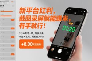 新平台红利，截图录屏就能賺米，有手就行！2分钟完成一单，时间自由，单量无上限，轻松日入5张【揭秘】-爱找项目网