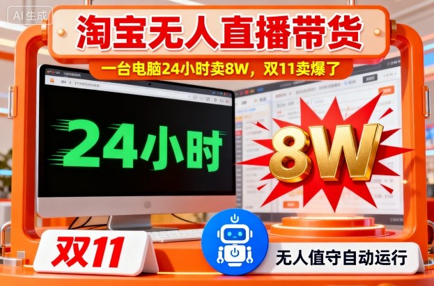 淘宝无人直播带货,一台电脑214小时卖8W,双11卖爆了【揭秘】-爱找项目网