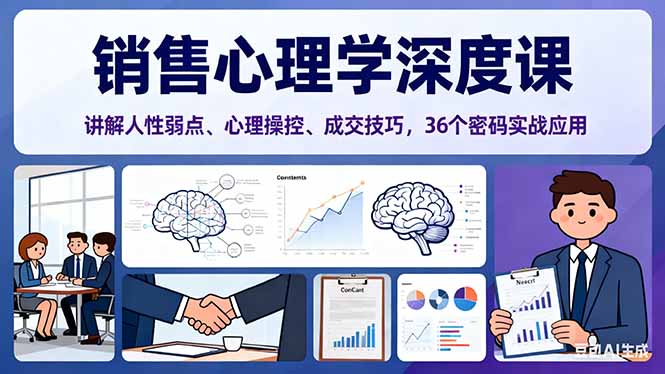 销售心理学深度课,讲解人性弱点、心理操控、成交技巧,36个密码实战应用-爱找项目网